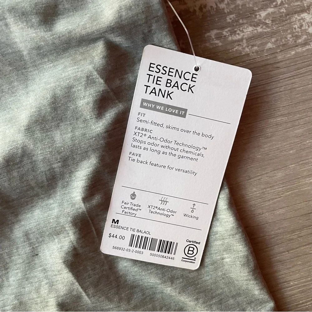 Sold Medium NWT Athleta Essence Tie Back Tank Top in heathered green grey - Picture 2 of 3